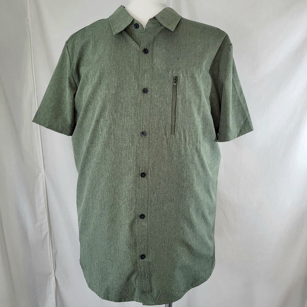 ZeroXposur Loden Green Button SHIRT Mens Size XXL Short Sleeve Travel Ltweight